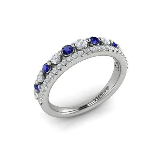 Diamond and Blue Sapphire Two Row Ring