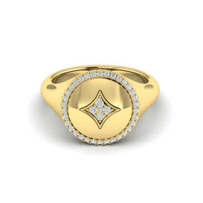 Center Star Diamonds and Bezel Signet Ring