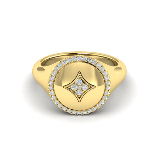 Center Star Diamonds and Bezel Signet Ring
