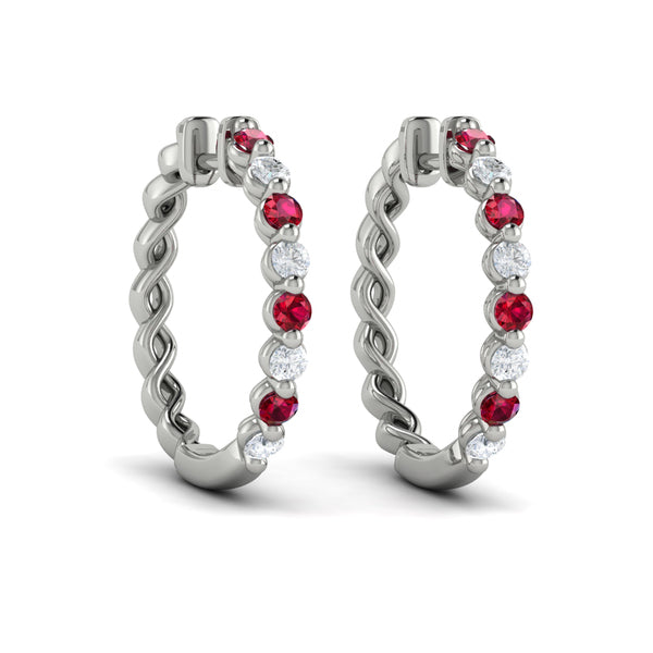 Diamond and Ruby Twist Hoop Earrings