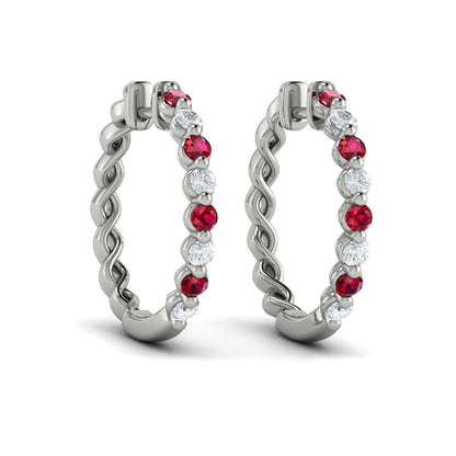 Diamond and Ruby Twist Hoop Earrings