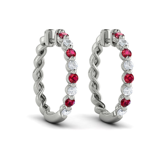 Diamond and Ruby Twist Hoop Earrings
