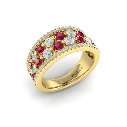 Diamond and Ruby Cluster Statement Ring