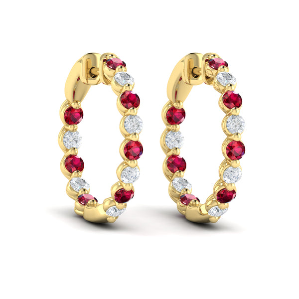 Inside Out Diamond and Ruby  Hoop Earrings