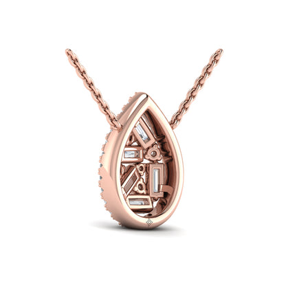 Multi Diamond Tear Drop Baguette Pendant Necklace