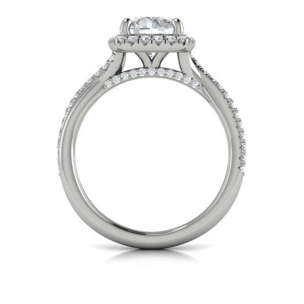 Round Halo Engagement Ring in Platinum by Vlora Bridal