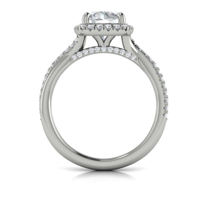 Round Halo Engagement Ring in Platinum by Vlora Bridal