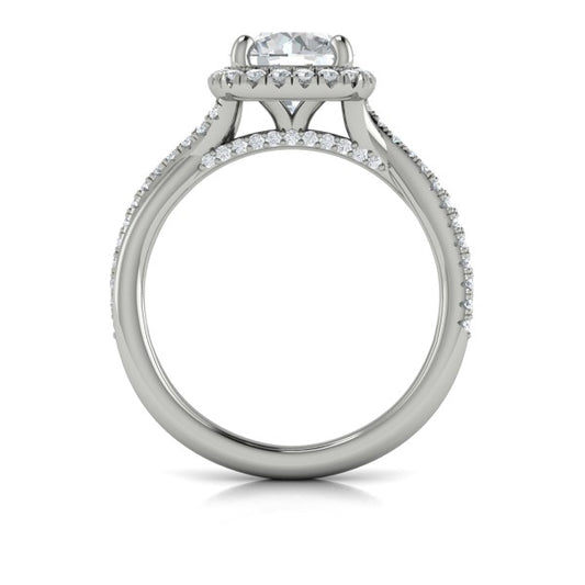 Round Halo Engagement Ring in Platinum by Vlora Bridal
