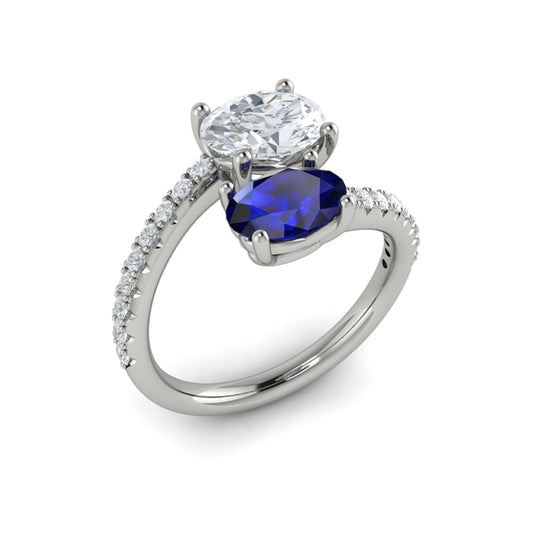 Kissing Diamond and Sapphire Engagement Ring