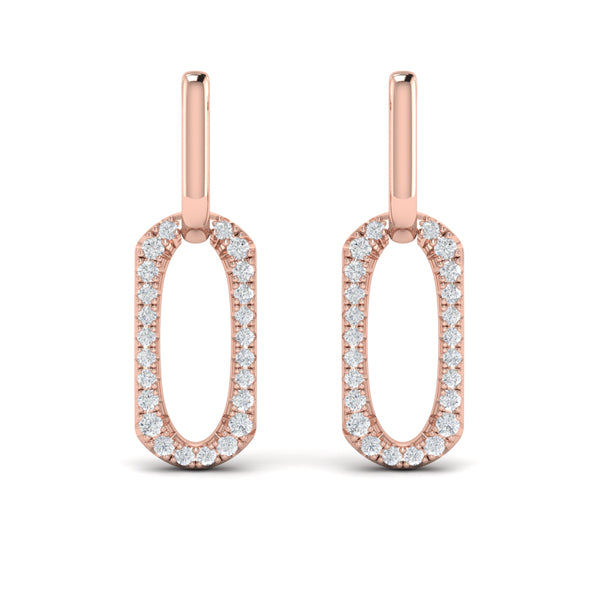 Diamond North South Open Oval Pendant Link Earrings