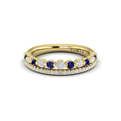 Diamond and Blue Sapphire Two Row Ring