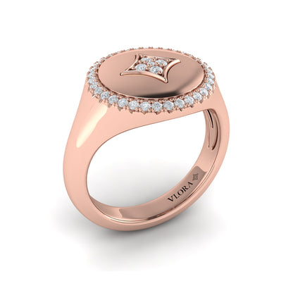 Center Star Diamonds and Bezel Signet Ring