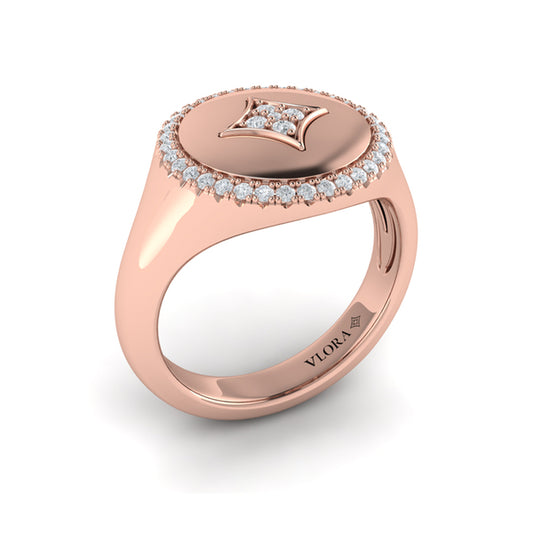 Center Star Diamonds and Bezel Signet Ring