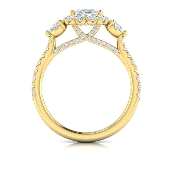 Blossom Halo Oval Engagement Ring with Pear Side Diamonds