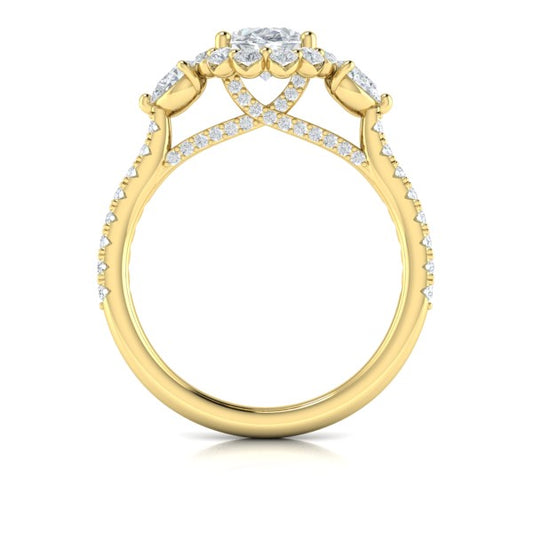 Blossom Halo Oval Engagement Ring with Pear Side Diamonds