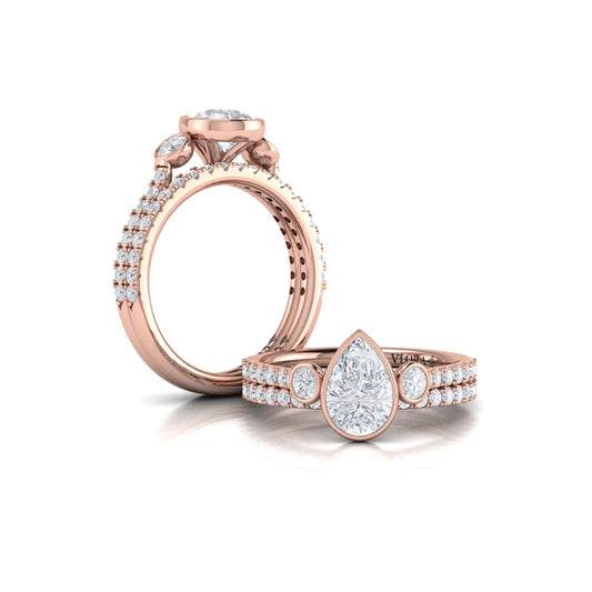 Trio Pear Bezel Engagement Ring