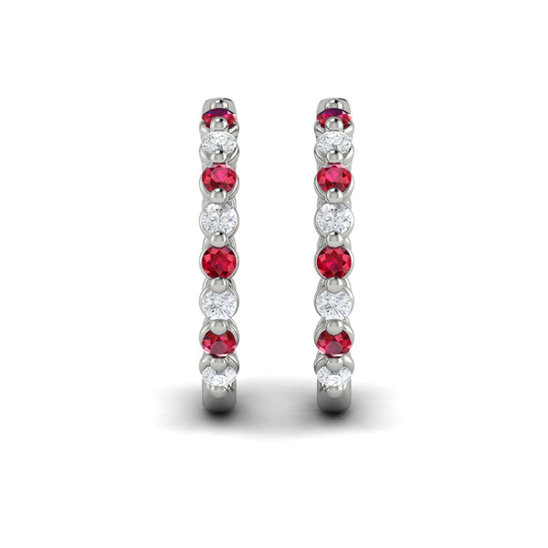 Diamond and Ruby Twist Hoop Earrings
