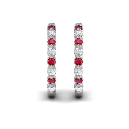Diamond and Ruby Twist Hoop Earrings