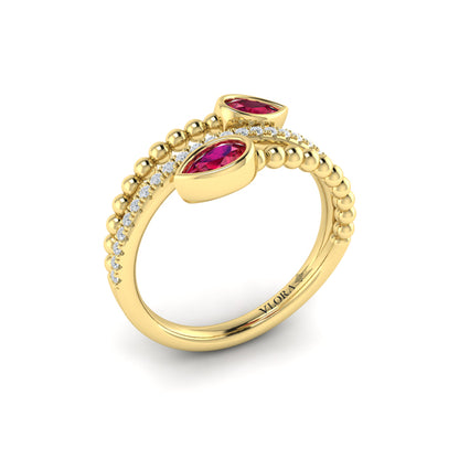 Bezel Set Pear shaped Ruby and Diamond Wrap Ring
