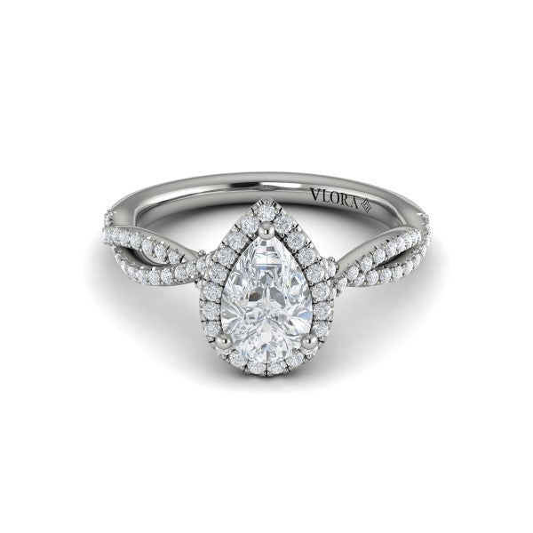 Pear Halo Engagement Ring in Platinum by Vlora Bridal