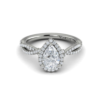 Pear Halo Engagement Ring in Platinum by Vlora Bridal