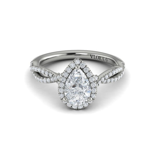 Pear Halo Engagement Ring in Platinum by Vlora Bridal