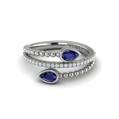 Double Pear Shaped Sapphire and Diamond Wrap Ring