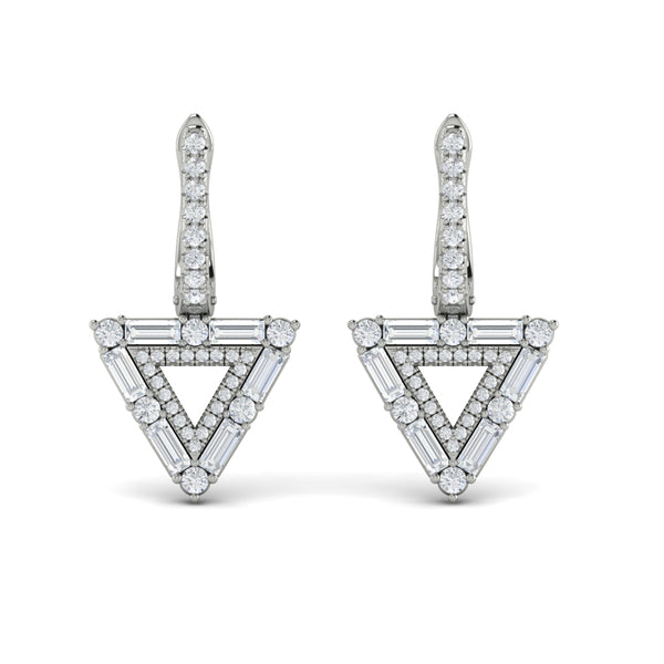 Diamond Baguette Double Trinity Huggie Earrings
