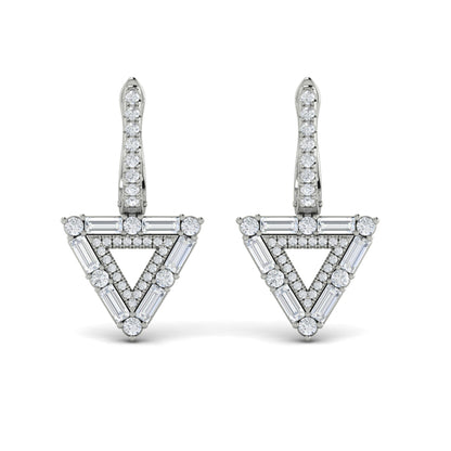 Diamond Baguette Double Trinity Huggie Earrings