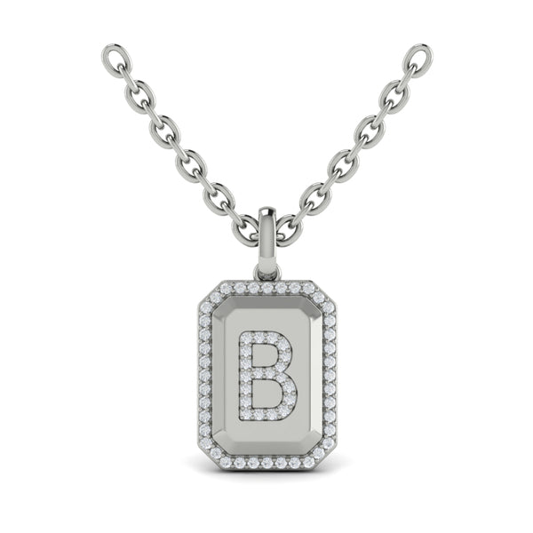 Diamond Medallion Alphabet Pendant Link Necklace, B