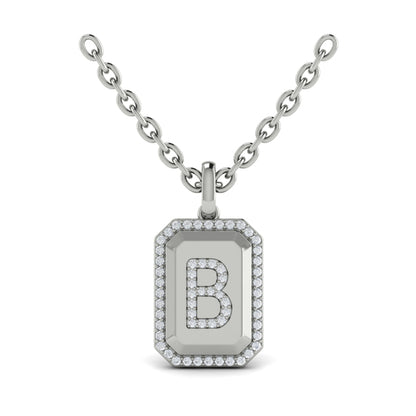 Diamond Medallion Alphabet Pendant Link Necklace, B