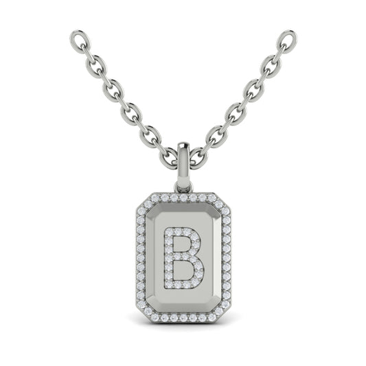 Diamond Medallion Alphabet Pendant Link Necklace, B