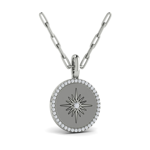 Center Starburst Diamond and Bezel Pendant Necklace