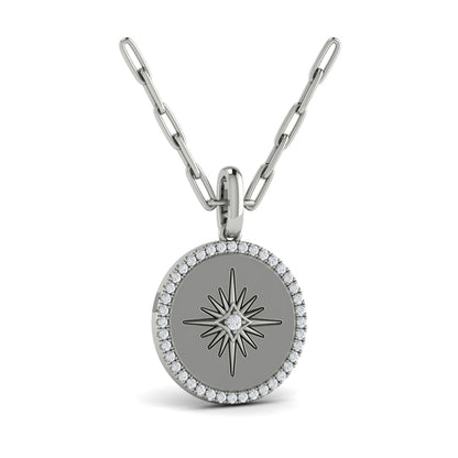 Center Starburst Diamond and Bezel Pendant Necklace
