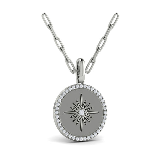 Center Starburst Diamond and Bezel Pendant Necklace