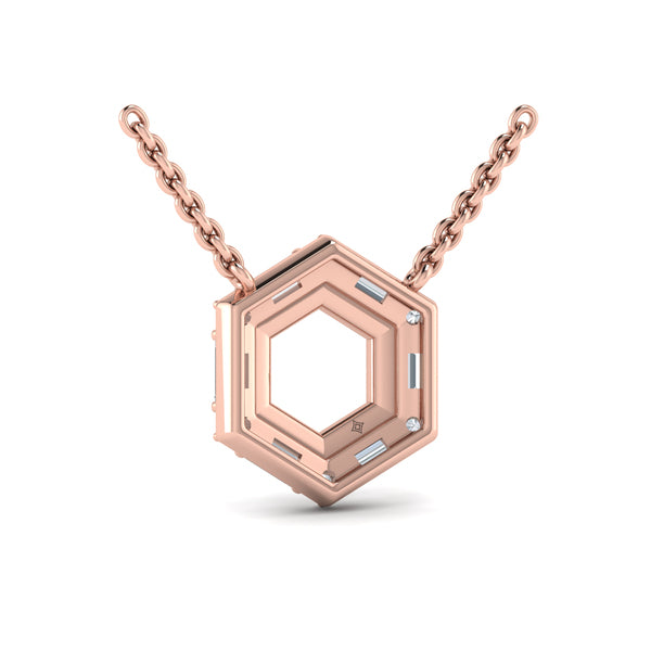 Diamond Baguette Double Row Open Honeycomb Pendant Necklace