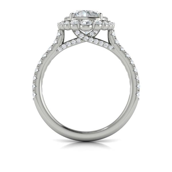 Round Halo, Bezel Engagement Ring in Platinum by Vlora Bridal
