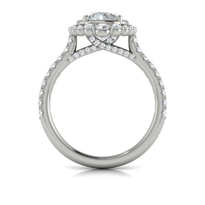Round Halo, Bezel Engagement Ring in Platinum by Vlora Bridal