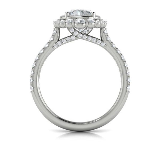 Round Halo, Bezel Engagement Ring in Platinum by Vlora Bridal