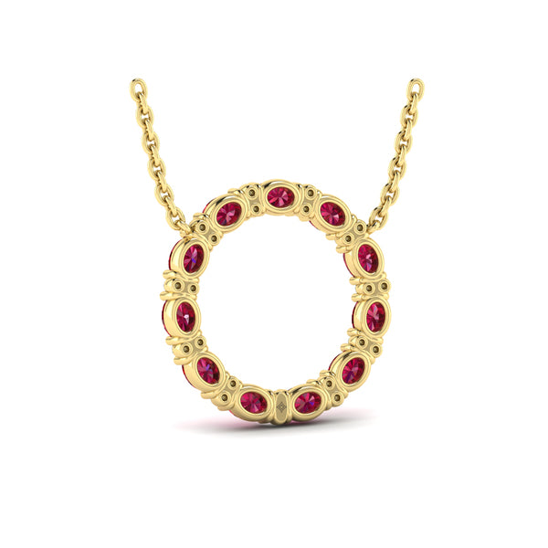 Oval Ruby and Diamond Open Circle Pendant Necklace