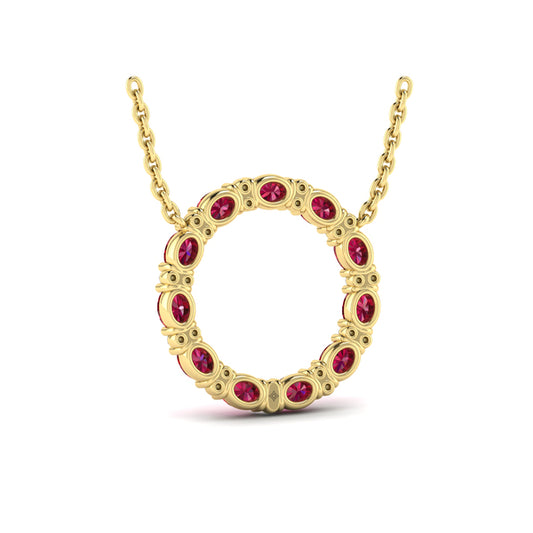 Oval Ruby and Diamond Open Circle Pendant Necklace