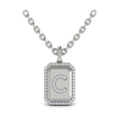 Diamond Medallion Alphabet Pendant Link Necklace, C