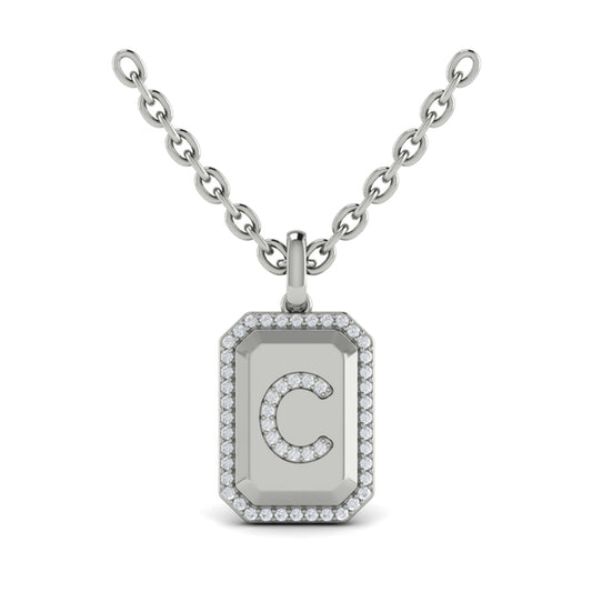Diamond Medallion Alphabet Pendant Link Necklace, C