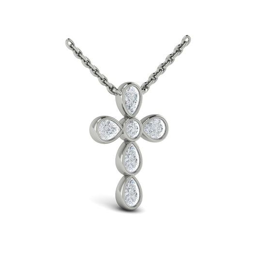 Pear Shape Bezel Set Diamond Cross Pendant