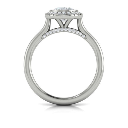 Oval Halo, Bezel Engagement Ring in Platinum by Vlora Bridal