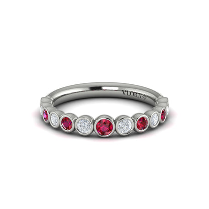 Round Bezel Set Diamond and Ruby Ring