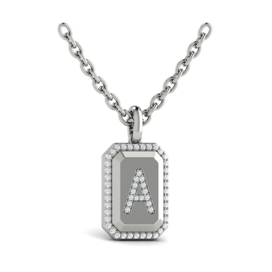 Diamond Medallion Alphabet Pendant Link Necklace, A