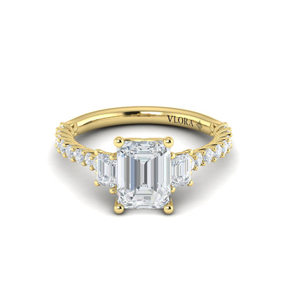 Interwoven Emerald Cut Three Stone Engagement Ring
