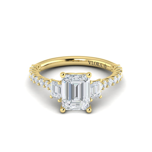 Interwoven Emerald Cut Three Stone Engagement Ring