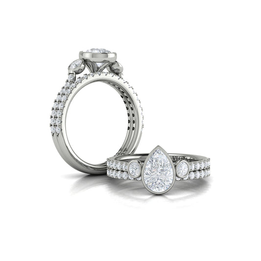 Trio Pear Bezel Engagement Ring